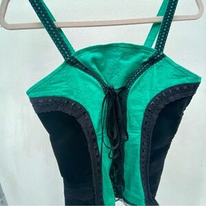 Tripp NYC Persian Green & Black Velvet Corset Top Size Medium